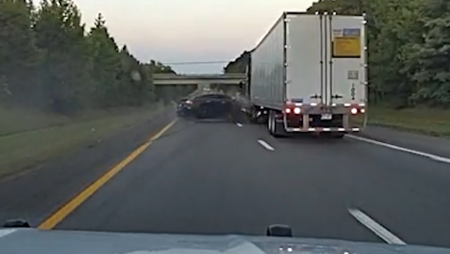 VIDEO: Suspect crashes into semi while fleeing from Cheatham County deputies