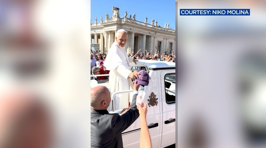 Father Ryan student gifts hat to Pope Leo on Vatican trip
